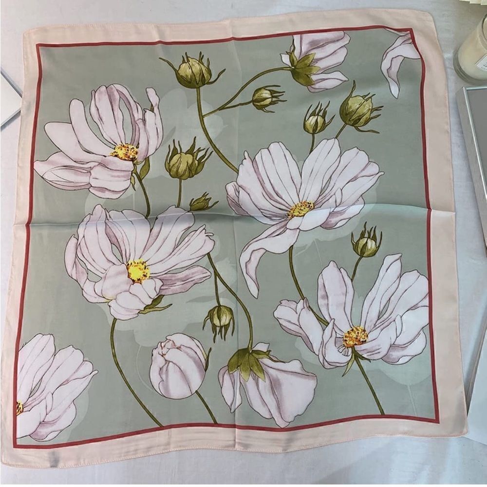 Pink Floral Silky Scarf 